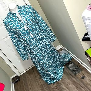 Long Sleeve Blue Patterned Dress